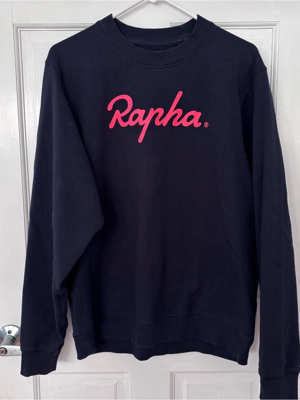 Rapha Navy Cotton Crewneck with Pink Logo